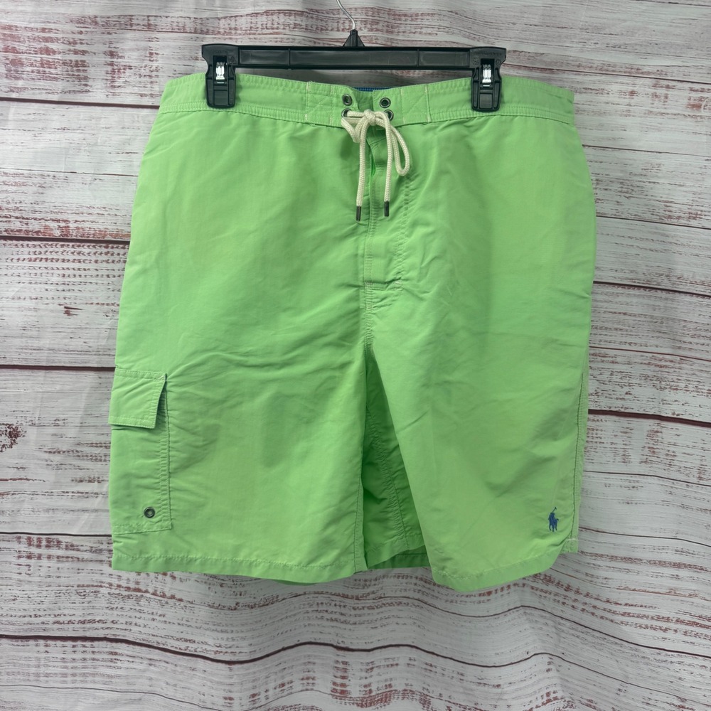 Polo Ralph Lauren Swim Shorts Mens 2XL Lime Green Cargo Trunks Drawstring Lined